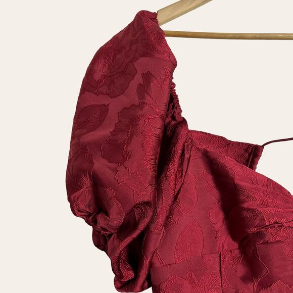 Sachin & Babi New Gabby Maroon Red Floral Jacquard Puff Sleeve Midi Dress Size 8 - Picture 5 of 14